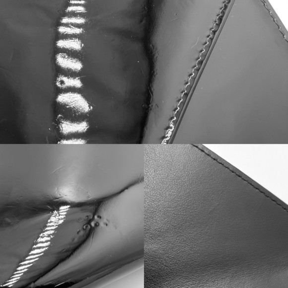 Prada Mini Bag Chain Shoulder Flap Bag Triangle Logo Patent Leather Black Gold - Picture 6 of 9